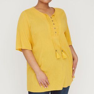 NWT Catherines Yellow Boho Peasant Top Short SleevePlus Size 0X 14 16W